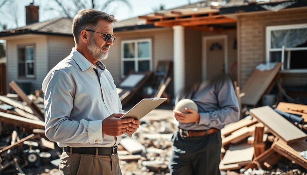 Insurance adjuster assessing damage